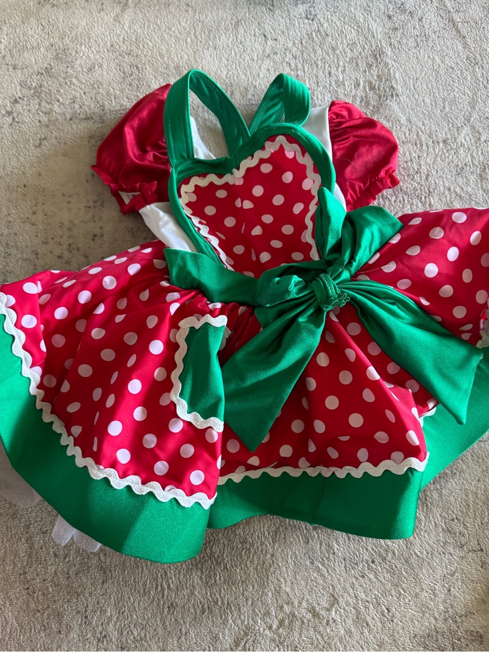 Weissman Red Polka Dot & Green Bow Girls Costume Dress, Christmas Theme